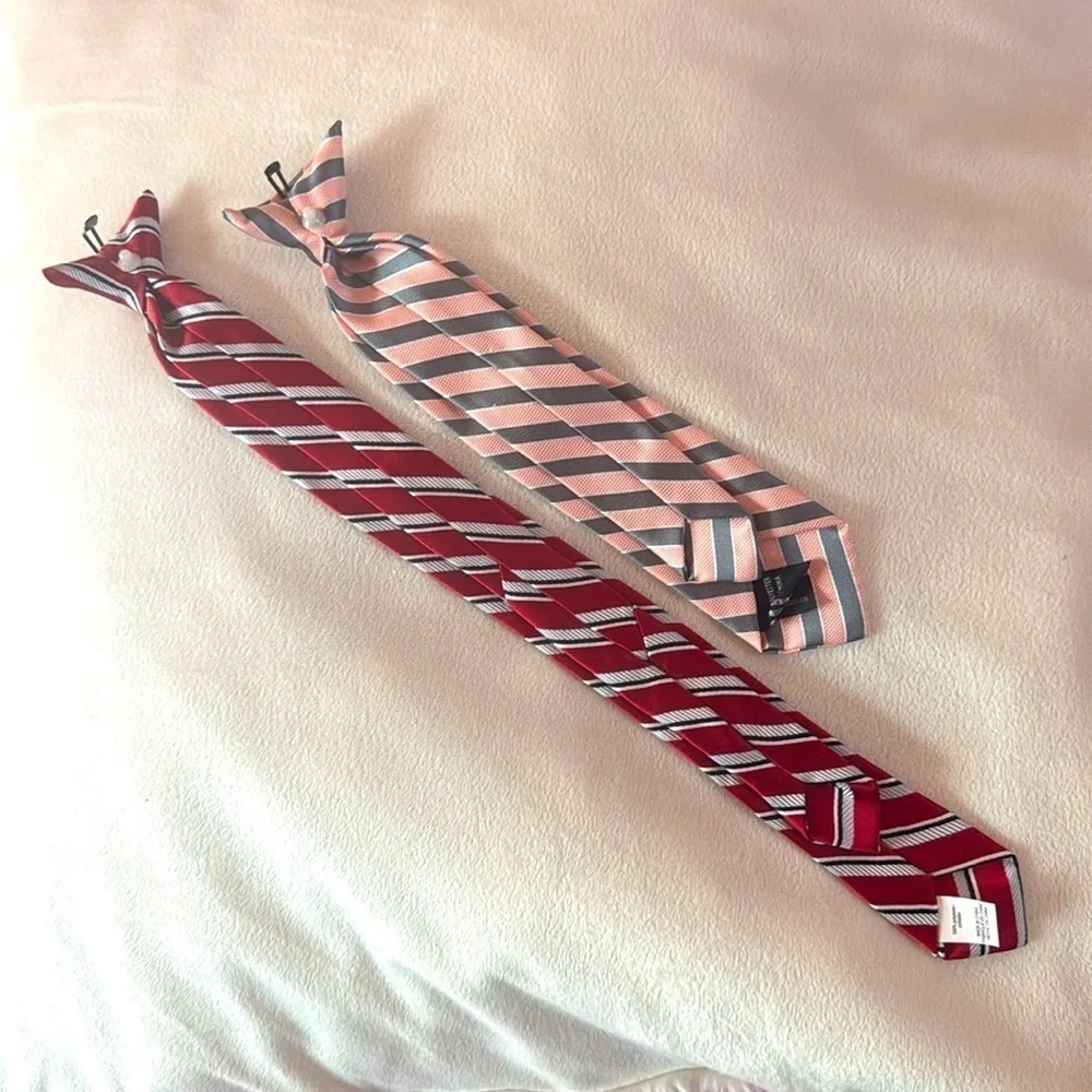 Easy to Clip On Striped Red and Pink Children’s Ties Set Bundle for Dress Shirts